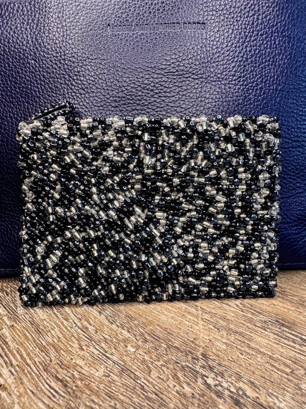 Beaded Coin Purse Black White Gray Womens Travel Wallet FAST SHIP 5 x 4